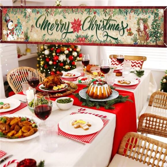 Vintage Christmas Decorations Outdoor Yard Fence Banner Sign, Merry Christmas - Picture 3 of 8